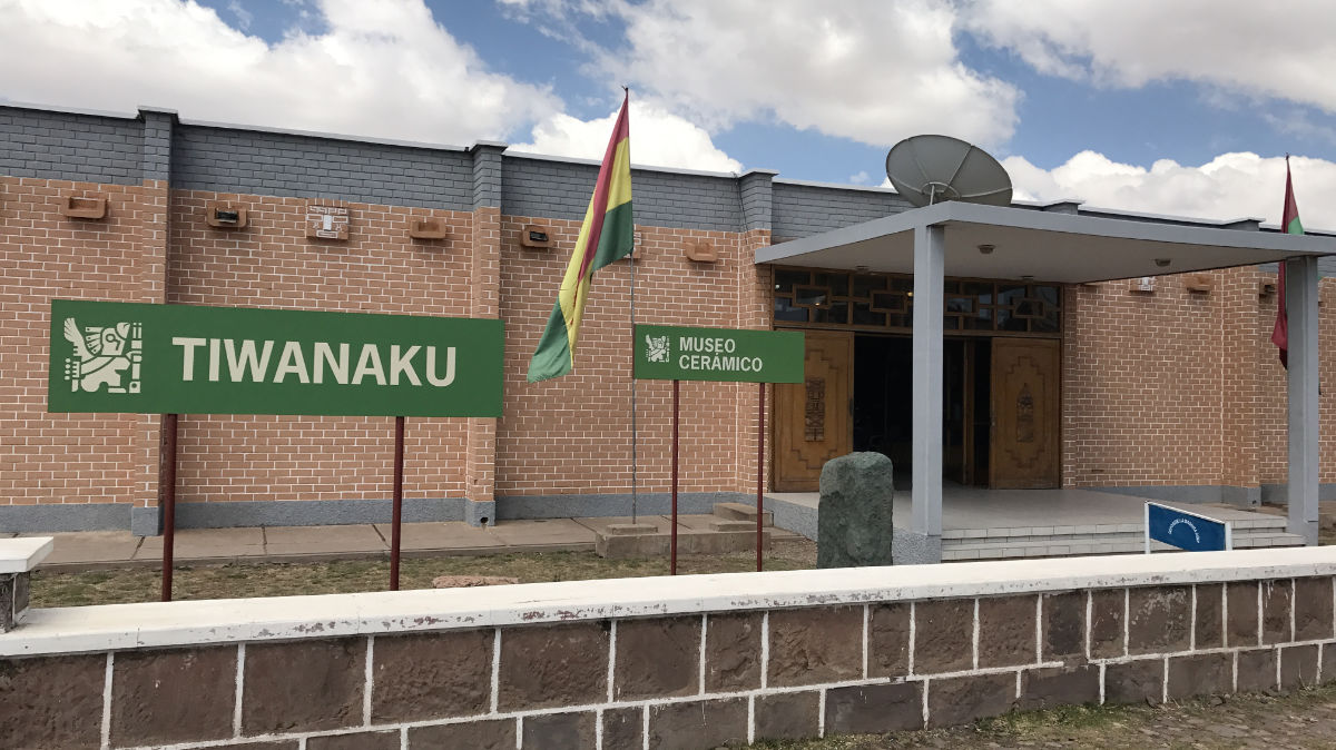 The entrance to the Tiwanaku Ceramic Museum in Bolivia, where visitors can explore artifacts and insights into one of South America’s oldest civilizations, a culture often featured in theories about ancient aliens due to its mysterious monuments and advanced stonework.